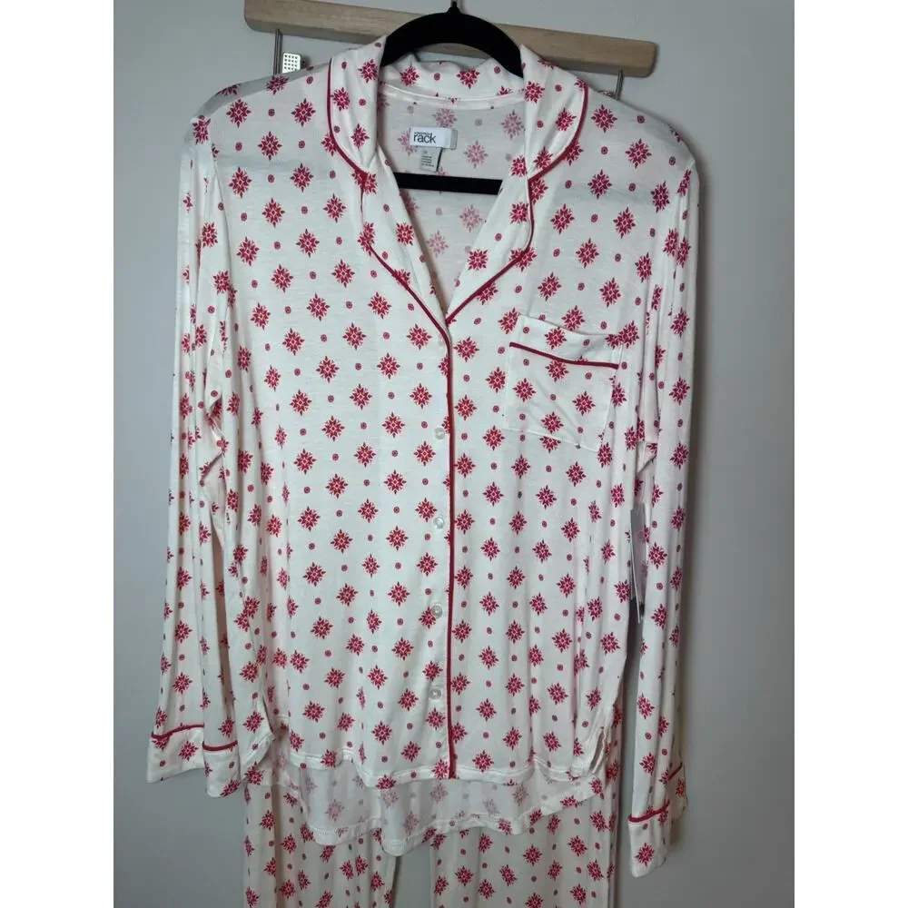 Nordstrom Ivory Stamped Snowflake 2 Piece Pajama Set Sz S NWT